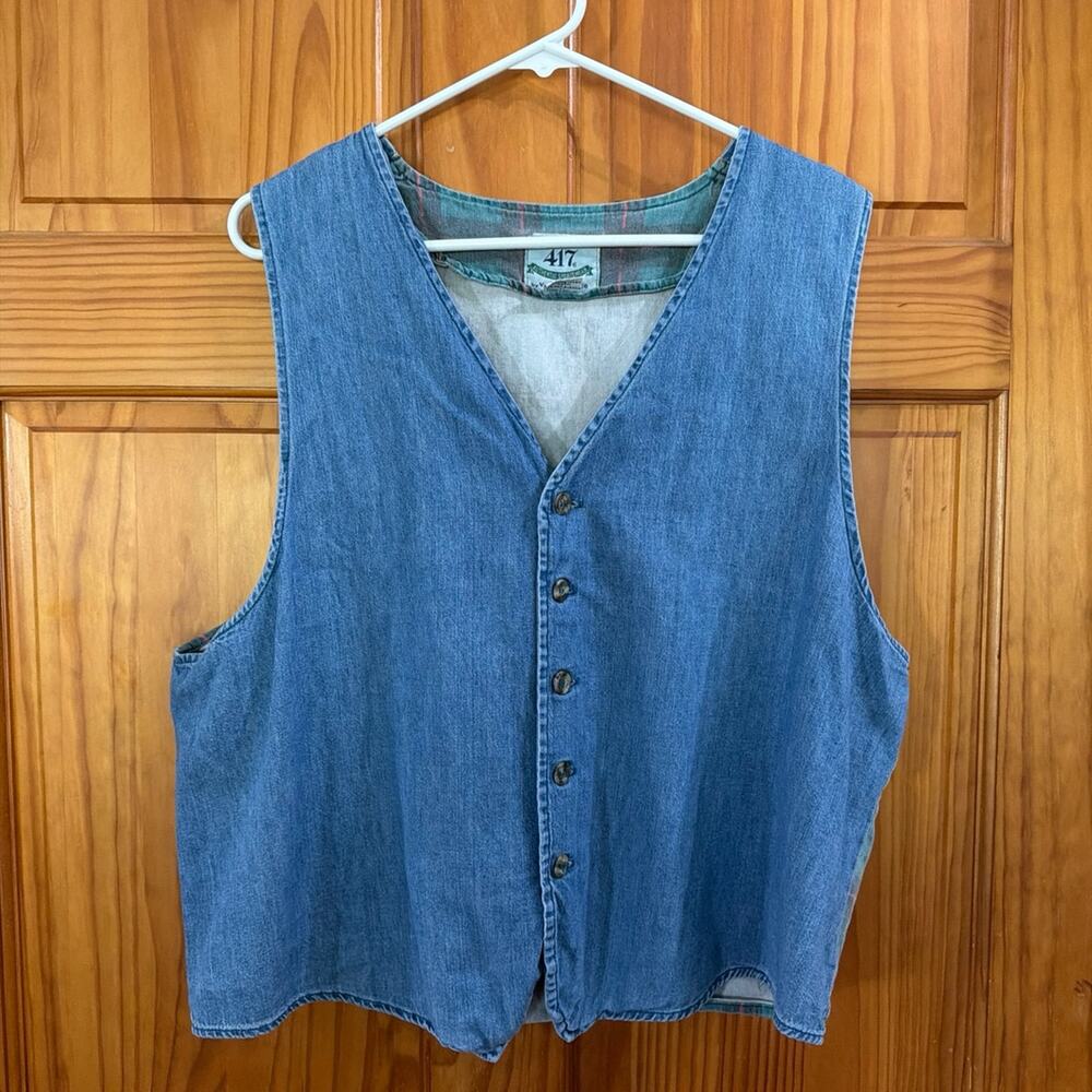 Women's  Vintage Denim Van Heusen Button Down Blue Jean Vest Flannel Backing